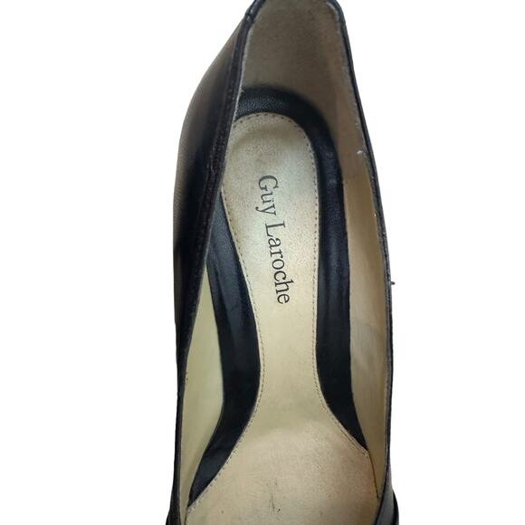Guy Laroche Vintage Black Rose Adorned Leather Pumps Shorter Heel sz 35 - Picture 10 of 14